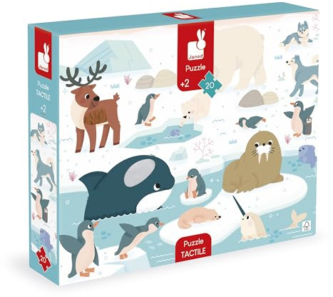 Janod – Taktiles Puzzle für Kinder mit 20 Teilen – Wald – 20 Teile, Davon 7 mit Struktur + 1 Poster – Lern- und Sinnes-Spielzeug – Tastsinn, Feinmotorik und Konzentration – Ab 2 Jahren