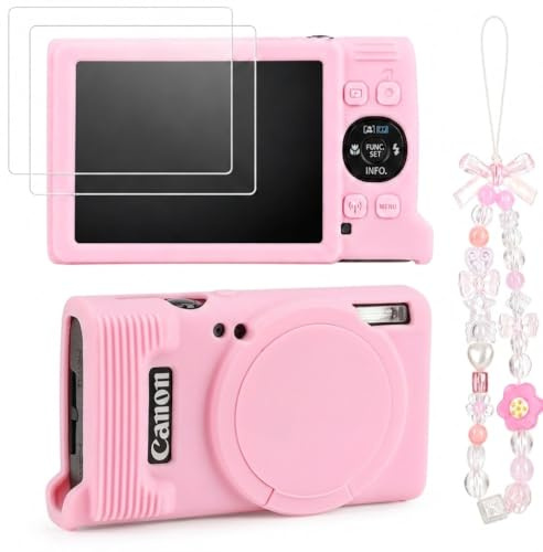 Seltureone Camera Case for Canon Powershot G7X Mark III (Pink) | Case Cover with Screen Protective Film and Camera Chain, Soft Silicone Case for Canon Powershot G7X Mark III Accessories