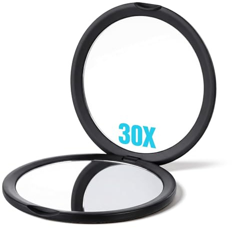 APLZGMG Miroir de poche grossissant 30x, double face, petit miroir de maquillage, miroir de poche pliable pour les déplacements (noir)