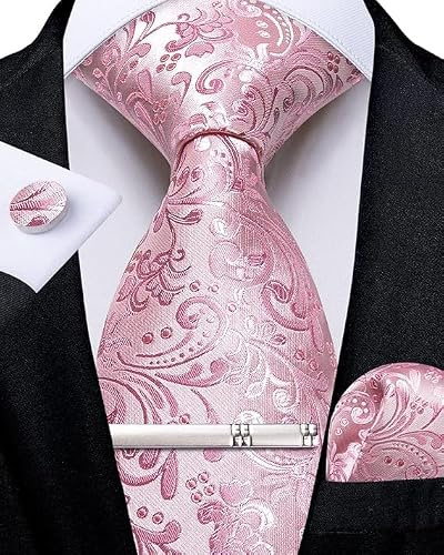 DiBanGu Mens Tie Silk Paisley Floral Necktie and Pocket Square Cufflinks Tie Clip Set Classic Formal Ties for Wedding Party