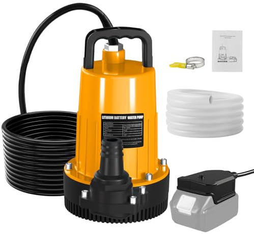 Akku Tauchpumpe für Dewalt 18V 20V Max Akkus (Ohne Akku), 2800L/H Fördermenge, Förderhöhe 12m, 5m Verbindungskabe, 10m Auslaufrohr, für Pool, Wasserbetten, Garten Dusche, Pfütze
