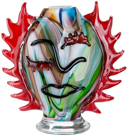 Glas Art Gesichtsvase Pepito - Glas - Mehrfarbig - Gesichtsmotiv - Höhe 26cm x Breite 23cm - handbemalt