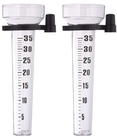 Pluviometro analogico, 2 Pezzi, con Supporto, Misuratore Pioggia da Giardino Quadrante 35 mm/m² Plastica, Resistente alle intemperie, Robusto, misuratore di precipitazioni