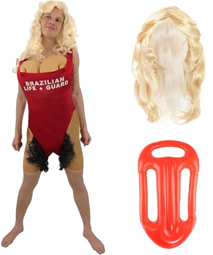 Mens Funny Lifeguard Beach Babe Costume - Novelty Fancy Dress for Stag Nights Eighties Retro Funny