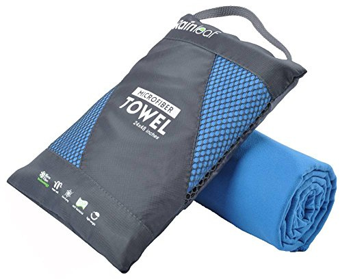Rainleaf Microfiber Towel Quick Dry Camping & Travel & Gym Towel. Compact | Super Absorbent & Lightweight & Fast Drying. Suitable for Beach, Bath, Backpacking, Hiking, Swim. Blue, 32 x 16 in