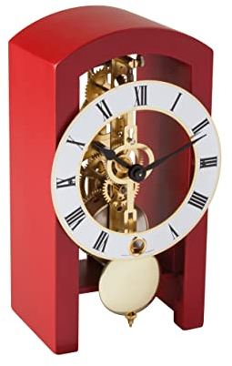 Hermle 23015-360721 Moderne Skelett-Tischuhr, Rot, 18cm x 9cm x 11cm