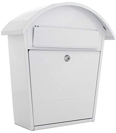 Profirst Mail PM 710 Briefkasten Weiß Stahl, BxH 36 x 38 cm, Zylinderschloss inkl. 2 Schlüssel, Türöffnungsstopp, Schutzdach, inkl. Montagematerial