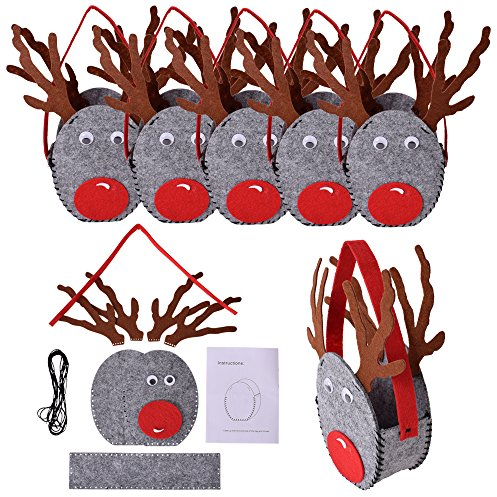 TE-DecoArt Filz Bastelset Weihnachten 6 Stück - Rentier Korb DIY Filz Set - Filztiere Basteln Weihnachtsdeko - Nähset für Kinder - Nikolaussackerl zum Selbstgestalten - Nadelfilzen Set Anfänger