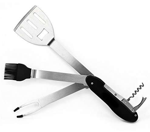 Barbecue tools, Lovebay 5-in-1 BBQ Grilling Multi utensils Stainless Steel Barbecue Grill Accessories Foldable and Detachable Tool Set Kit with Case Dishwasher Safe Best for Outdoor Grilling