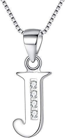 Clearine 925 Sterling Silver Initial Necklace CZ 26 Letters J Alphabet Charm Pendant Jewellery Gifts for Women Mom Girlfriend Girls Teen Anniversary Birthday Mothers Day Christmas Valentines