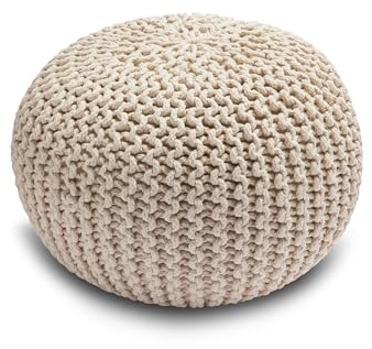 Home Sweet Home UK Handmade Ottoman Large Knitted Pouffe Footstool - 100% Cotton Chunky Knitted Round Pouffes For Living Room - Suitable For Resting Feet, Occasional Seating & Decor