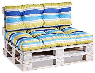 Gutekissen Palettenkissen, Gartensofakissen, Gesteppte Kissen gefüllt mit granuliertem Poulirette-Schaum, viele Farben und Größen PPI (Eckkissen 60x40, gesteppt Gelb-Blau 1)
