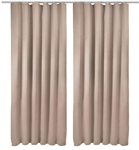 Beautissu 2er Set Blackout Vorhang Blickdicht 140x245 cm Sand – Kräuselband Verdunklungsvorhänge Gardine Set mit Universalband für Lange Fenster Wohnzimmer Schlafzimmer – Amelie BK