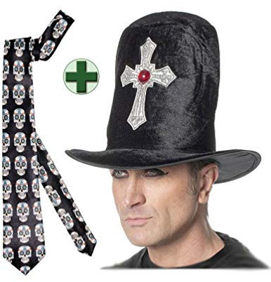 Karneval-Klamotten Dracula-Hut Vampir-Hut Herren Kopfbedeckung Dracula Kreuz Vampir-Zylinder MIT Krawatte Totenköpfe Halloween