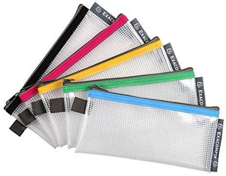 Exacompta - Réf. 34110E - Carton de 10 pochettes avec fermeture éclair ZIP - En PP souple pour ranger des fournitures, accessoires de beauté - Format à classer 8x18cm - 5 couleurs assorties