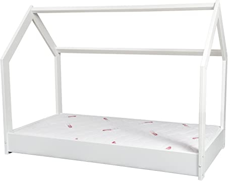 Kinderbett mit Matratze STANDARD Hausbett Einzelbett skandinavisches 190x90cm (Farbe: weiß)