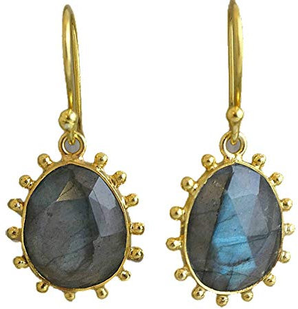 Labradorit vergoldet Sterling Silber Ohrringe- Natürlicher Edelstein - Geburtstagsgeschenk - Weihnachtsgeschenk - Handgefertigte Geschenkideen für Frauen (Labradorit)