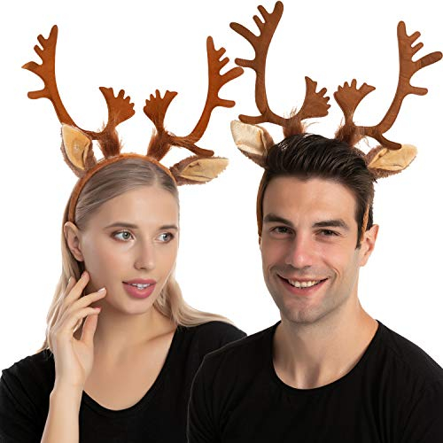 JOYIN 2 Reindeer Ears Antler Headband, Haarreif Reh Geweih Hörner für Damen Kinder, Reh kostüm Kopfschmuck Haarreifen Fasching Mottoparty Cosplay Halloween