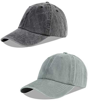 LANGZHEN Unisex Baseball Cap 100% Cotton Fits Men Women Washed Denim Adjustable Dad Hat (Black+Light Grey, One Size)
