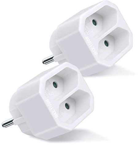 ExtraStar 2 Fach Mehrfachsteckdose mit Kindersicherung,Steckdosenadapter,2 Stücke,Max.1100W,weiß