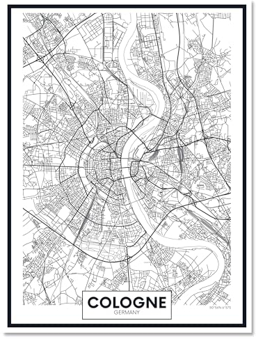 wandmotiv24 Leinwandbild Stadt Karte, Hochformat, Köln, Deutschland, Cologne, NRW, Straßen M0455