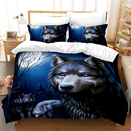 Hoimlm Wolf Duvet Cover Single Microfiber Bedding Set, 3D Print Wolf Duvet Quilt Cover&Pillowcase With Zipper Closure, Super Soft Duvet Cover for Kids