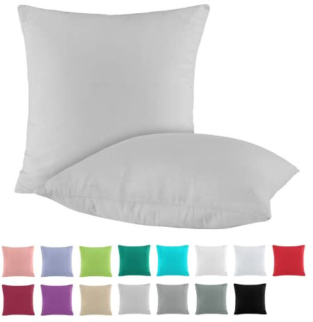 BaSaTex Doppelpack Baumwolle Renforcé Kissenbezug 80x80 cm | Kissenbezüge aus 100% Baumwolle | Kissenhüllen in Grau