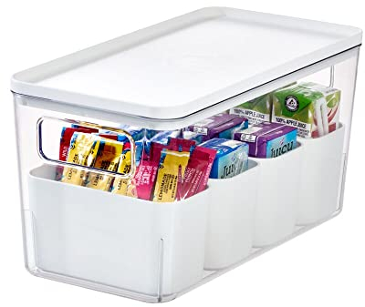 iDesign Aufbewahrungsbox mit 4 Trennboxen, Vorratsbehälter by Rosanna Pansino, Plastikbox aus recyceltem Kunststoff mit Griffen und Deckel, weiß