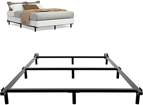 DTIG 7 Inch King Size Metal Bed Frame for Box Spring and Mattress 9-Leg Base Heavy Duty Bed Frame Tool-Free Easy Assembly Box Spring Base Black