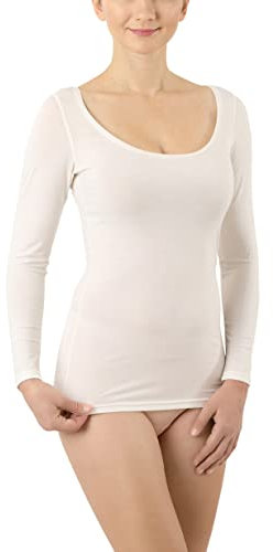 ALBERT KREUZ Damen Funktionsunterhemd Merinowolle-Tencel™ Lyocell tiefer Rundausschnitt Langarm Naturweiß XL