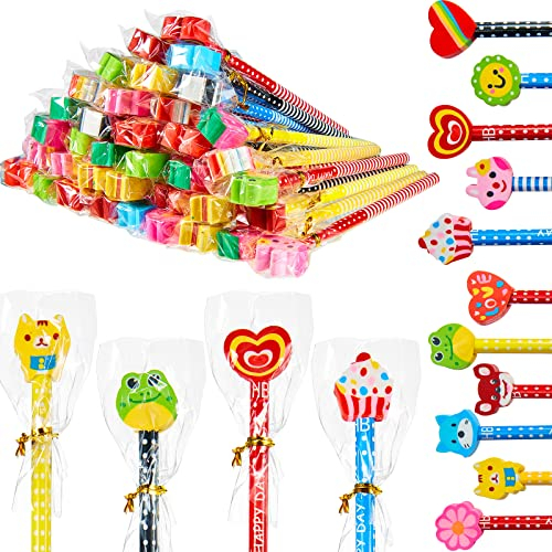 Nezyo Bleistifte mit Radiergummi am Ende für Kinder Lustige Bleistifte mit Radierer Cartoon HB Bleistifte Schule Schreibwaren Set für Kinder Jungen Mädchen Geburtstag Mitgebsel (40 Stück)