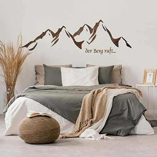 Wanddekoration aus Holz, Der Berg ruft, Berg Silhouette, Holzdekoration, Wanddeko, Wohnzimmer, Alpen, Berge, 3D Bergpanorama – 120 cm (B)