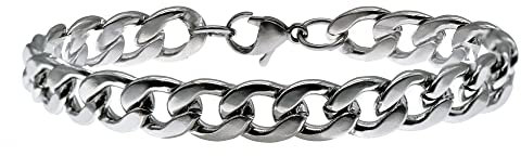 BDM Pulsera de acero, brazalete hombre de acero, pulsera con eslabones anchos en color plata. Esclava brazalete rígido.