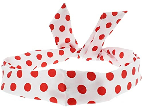 Topkids Accessories Draht-Stirnbänder mit Punkten, gestreift, Gingham-Karo, Frauen, Mädchen, Haarschleife, Bandana, Kopftuch, Haarband der 1950er Jahre, Landmädchen-Kostüm (weiß/rot Satin gepunktet)
