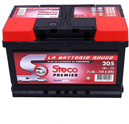 Stecopower 205 Batterie, 12V 75Ah 750A Gamme Rouge Steco Premier, 278mm x 175mm x 175mm