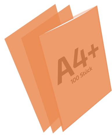 REIF Hamburg 14008 Hüllen A4+ orange, DIN A4 Überformat, 100 Stück aus PE Stärke 0,160 mm, dokumentenecht, Dokumentenhülle kurze Seite offen, Made in Germany