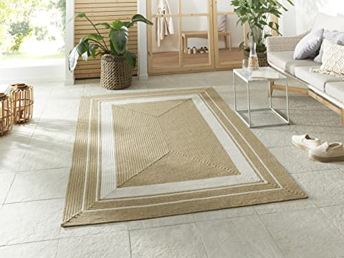 NORTHRUGS Trenzado Indoor & Outdoor Rug Weatherproof Easy Care Handmade Look for Indoor and Outdoor Use Woven Outdoor Rug Runner for Balcony, Patio, Living Room, Garden - Cream Beige, 80 x 150 cm