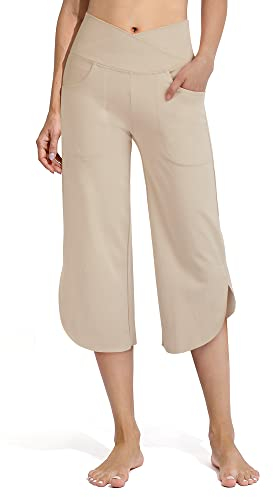 G4Free Yogahose Damen Caprihose Mit Taschen Bootleg Strecken Schlaghose Bootcut Sporthose Hohe Taille Flare Hose Jazzpants