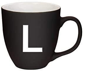 Mahlwerck Jumbotasse, selbst gestalten, große Porzellan-Kaffeetasse, matte Oberfläche, Tasse mit Buchstabe Monogramm, Initiale A-Z, Geschenk, 400 ml, Design Letter, schwarz - L