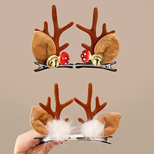 Haarspangen Haarschmuck Weihnachten, 4 Stück Rentier Geweih Haarnadeln Haarclips Hirsch Haar Accessoires Spangen, Haarklammern Weihnachts Deko Haarspange für Kinder Mädchen Frauen Damen (Braun)