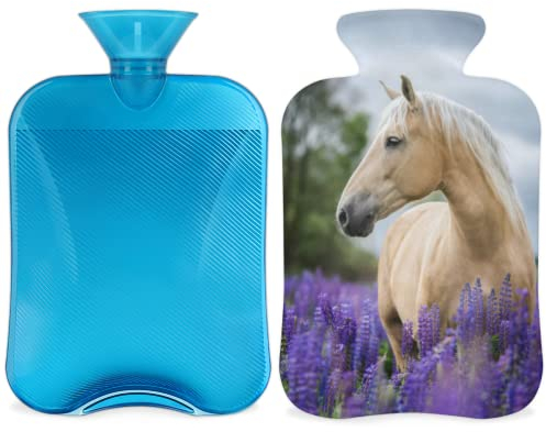 Pferde-Lavendel-W?rmflasche mit flauschigem Bezug, 2 l gro?e Kapazit?t, W?rmflaschen f¨¹r Kinder, M?nner, Frauen, Pferde-Warmwasserflasche f¨¹r gem¨¹tliche N?chte