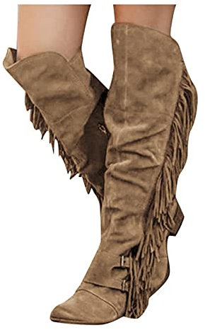 Stivali Donna Caldo Sopra il Ginocchio Sexy Stivali Cowboy Larghi Camoscio Vintage Western Boots Stivaletti Invernali con Tacco Curvy Pelle Stivali Alti Anfibi Morbidi Elasticizzati
