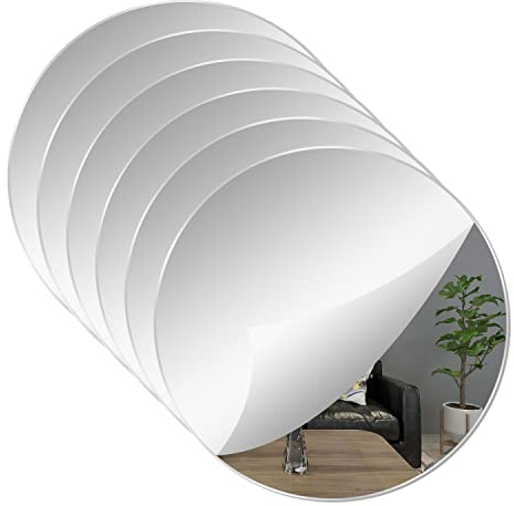 YXYAOLEE 6 uds Espejo Redondo acrílico sin esmaltar Placa de Espejo Redondo Autoadhesivo Espejo Redondo decoración de Pared Sala de Estar Dormitorio (20 * 20cm)