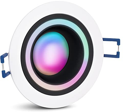 SSC-LUXon Matapo Einbauspot weiß schwarz inkl. WiFi Smart RGBW LED Licht - Strahler mit Lichtring kompatibel mit Alexa, Siri & Google