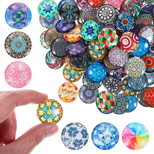 DECHOUS 120 Stück/Packung Glascabochons Gemischter Stil Runde Glassteine Schmuckanhänger Für Heimwerker 25 Mm