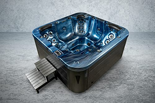 PureHaven Outdoor-Whirlpool 215x215 cm für 5 Personen mit 53 Massagedüsen Heizung Farblicht und Thermoabdeckung UV-Wasseraufbereitung 2 Liegeflächen