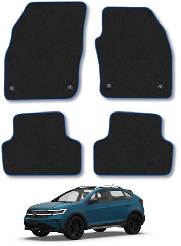 VW Taigo (2021+) Carpet Car Mats | Blue Edge Trim Tailored Fit Floor Mats Full Coverage Protection Accessories Easy Clean Anti Slip Made in the UK