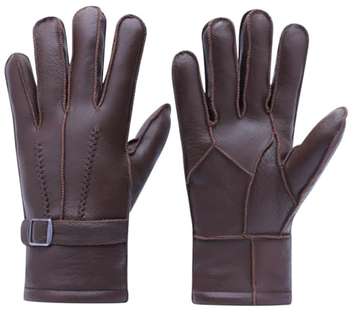 Harssidanzar Herren Winter Lederhandschuhe Hirschleder Handschuhe Soft Shearling gefüttert Winter Wärme Fahren SM042EU,Braun,Größe M