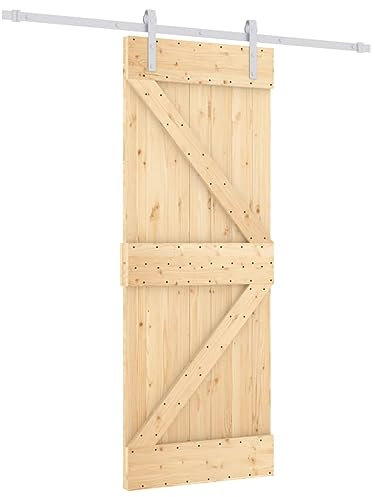 vidaXL Porta Scorrevole con Set Hardware 80x210 cm Legno Massello Pino, Porta per granaio, Porta, Porta per fienile in Legno, Porta per fienile