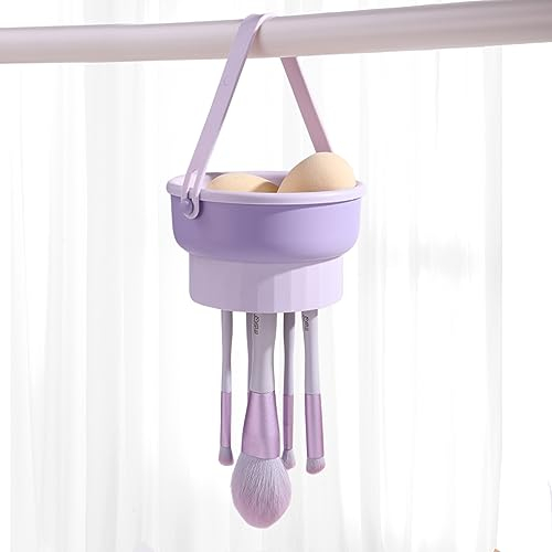 MSQ 3-in-1 Foldable Silicone Makeup Brush Cleaner Bowl with Handle Reusable Makeup Brush Cleaner Mat and Dryer Tray Purple